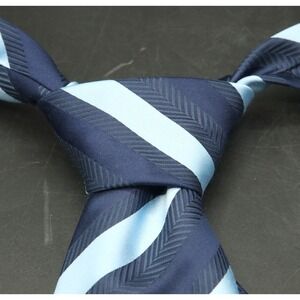 Hugo Boss Navy and Light Blue Striped Silk Jacquard Tie